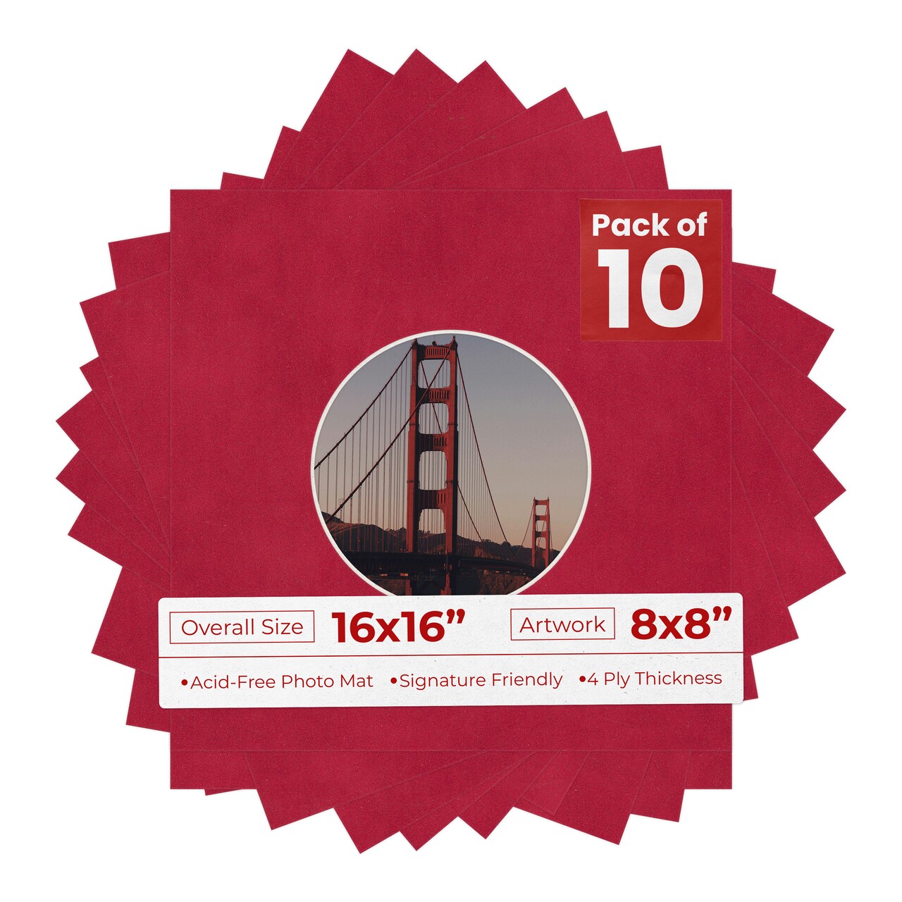 Red Suede Mat Board for 16x16 Frames - Circle Opening for 8x8 Photos